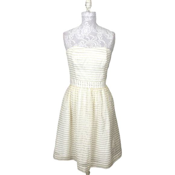Lilly Pulitzer Kerry Striped Strapless Fit and Flare Dress White Gold Women 8 - Picture 1 of 13